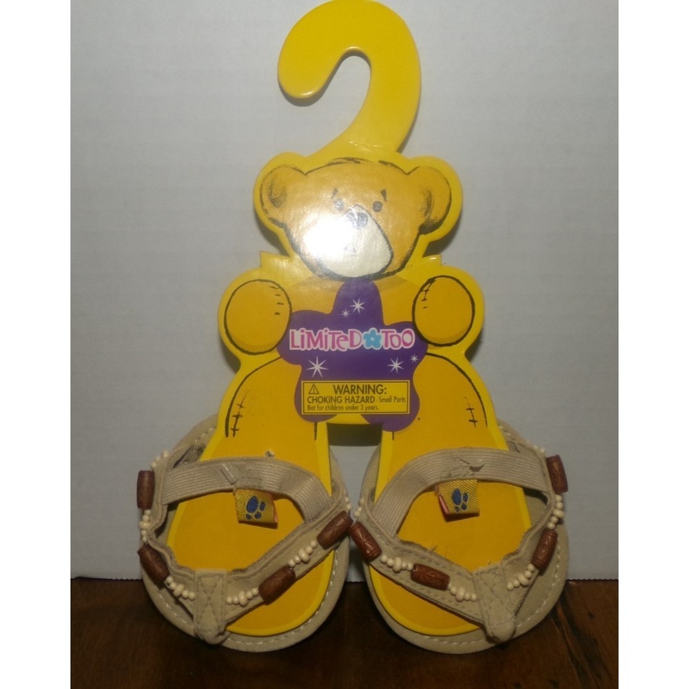 Build a Bear Workshop Limited Too Beaded Sandals Tan with Beaded Detail NEW